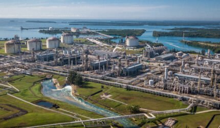 Aerial photo of the Badak NGL coastal gas plant